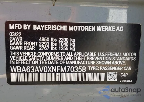 2022 BMW 430I Gran Coupe z USA, uszkodzony, nr VIN WBA63AV0XNFM70358